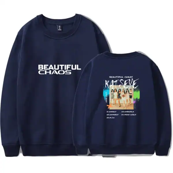 Katseye Merch The Beautiful Chaos Tour 2025 Hoodie Unisex Long Sleeve Pullover Graphic Tops (Black,M